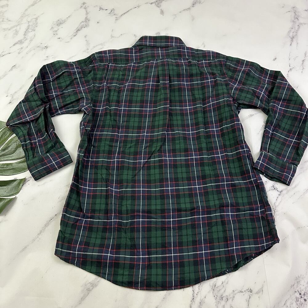 Lands End Mens Vintage 90s Plaid Shirt Size L Blue Green Wool Cotton Blend - Picture 8 of 12
